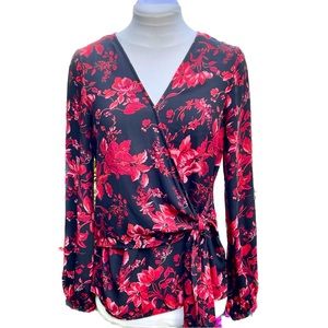 Vince Camuto Victorian Blooms Tie Front Long Sleeve Blouse Size Extra Small